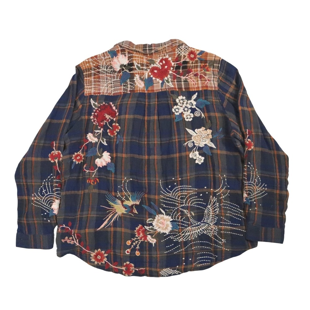 Johnny Was Workshop Freja Whimsical Plaid Button Down Shirt Womens XL Patchwork - Picture 2 of 6